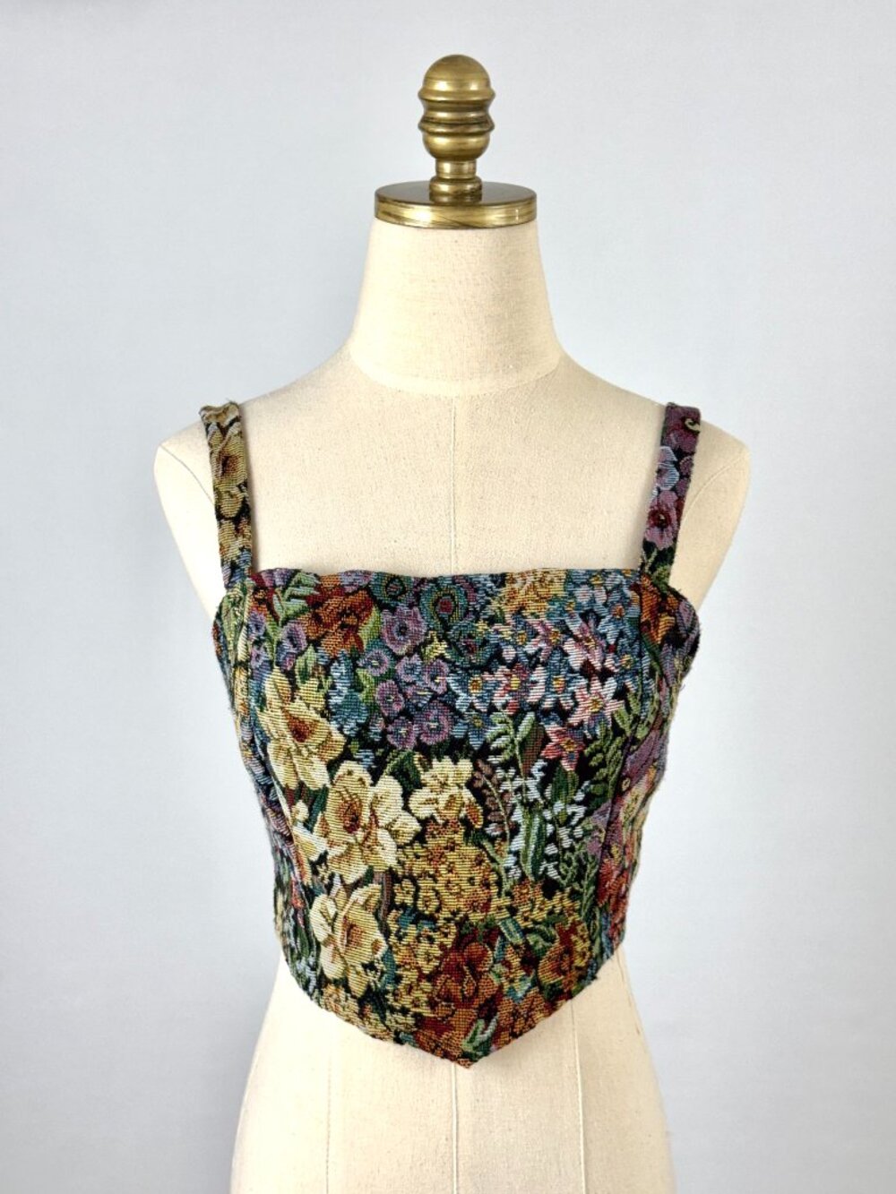 Floral Tapestry Corset Crop Top Sz L Fairy Romantic Ren Faire Regency Witchy